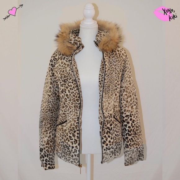 LEOPARD PRINT VIA SPIGA FUR TRIM PUFFER - Picture 1 of 3